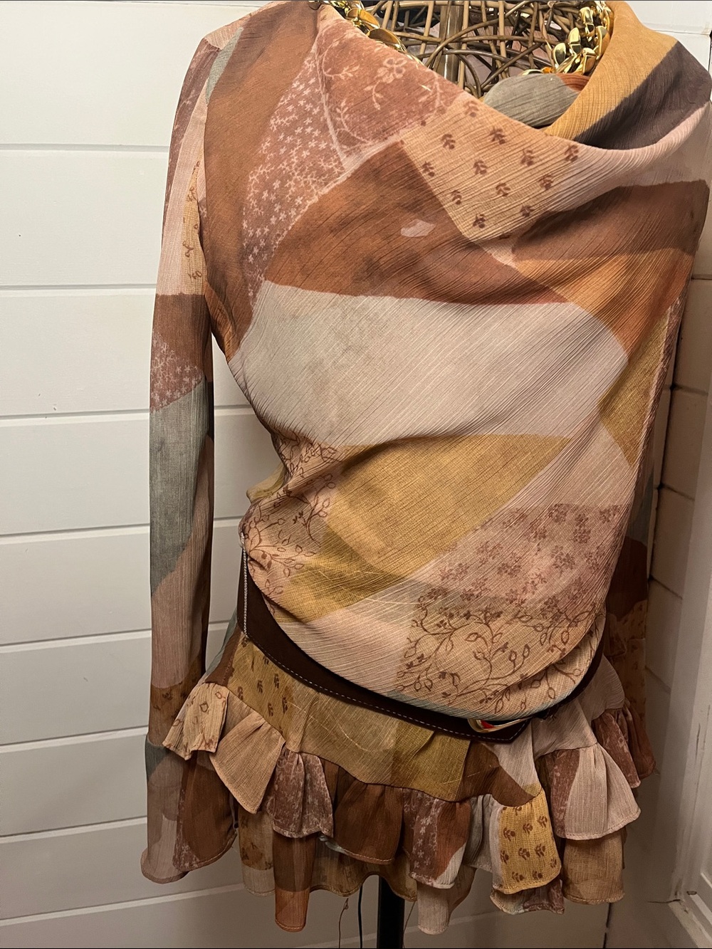 ZARA Patchwork Style Ruffle Mini Dress & Belt - Picture 8 of 8